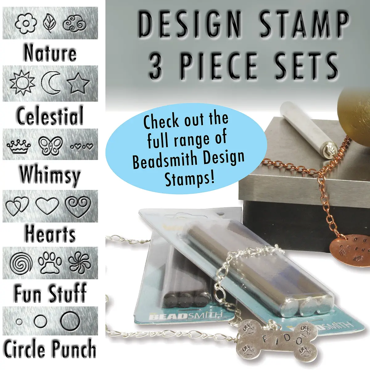 The Beadsmith Steel Design Stamps - Jewelry Stamping Tools, Whimsy Design, 3-Piece Set, 3.125 Inches w/ 5 mm Base | Personalize Soft Metals - view 5