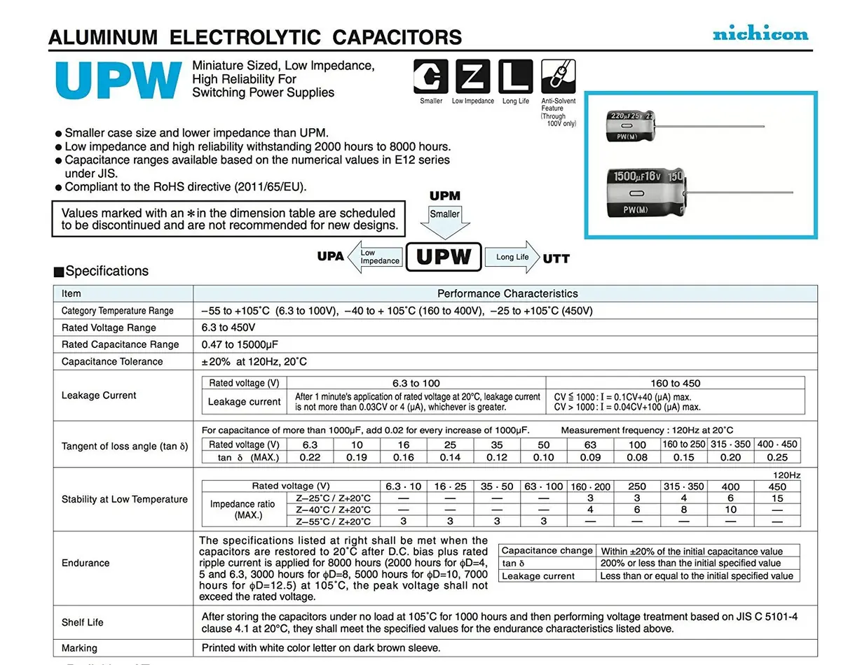 Nichicon UPW2E471MRD 470uf 250v Capacitor 105c High Temp, Radial Leads | Aluminum Round Through-Hole - main product image