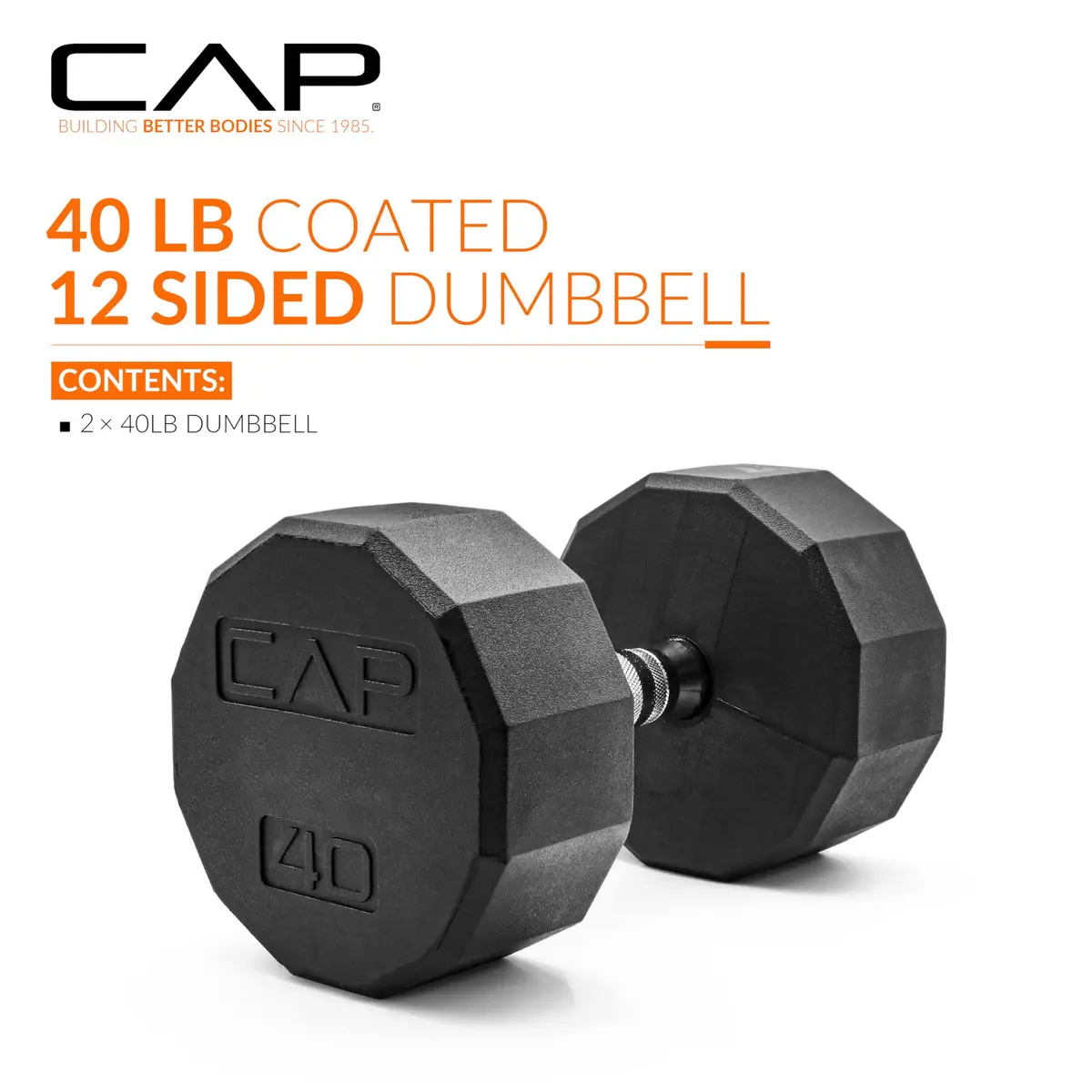 CAP 40lb Rubber Coated 12-Sided Dumbbell | Anti-Roll, Chrome Handle, Durable - view 2