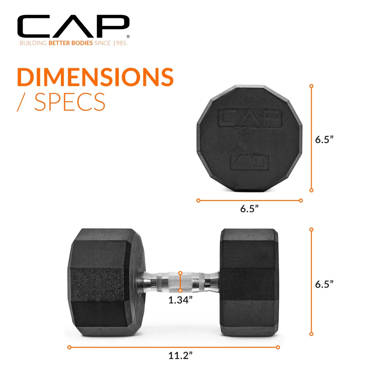 CAP 40lb Rubber Coated 12-Sided Dumbbell | Anti-Roll, Chrome Handle, Durable - view 4