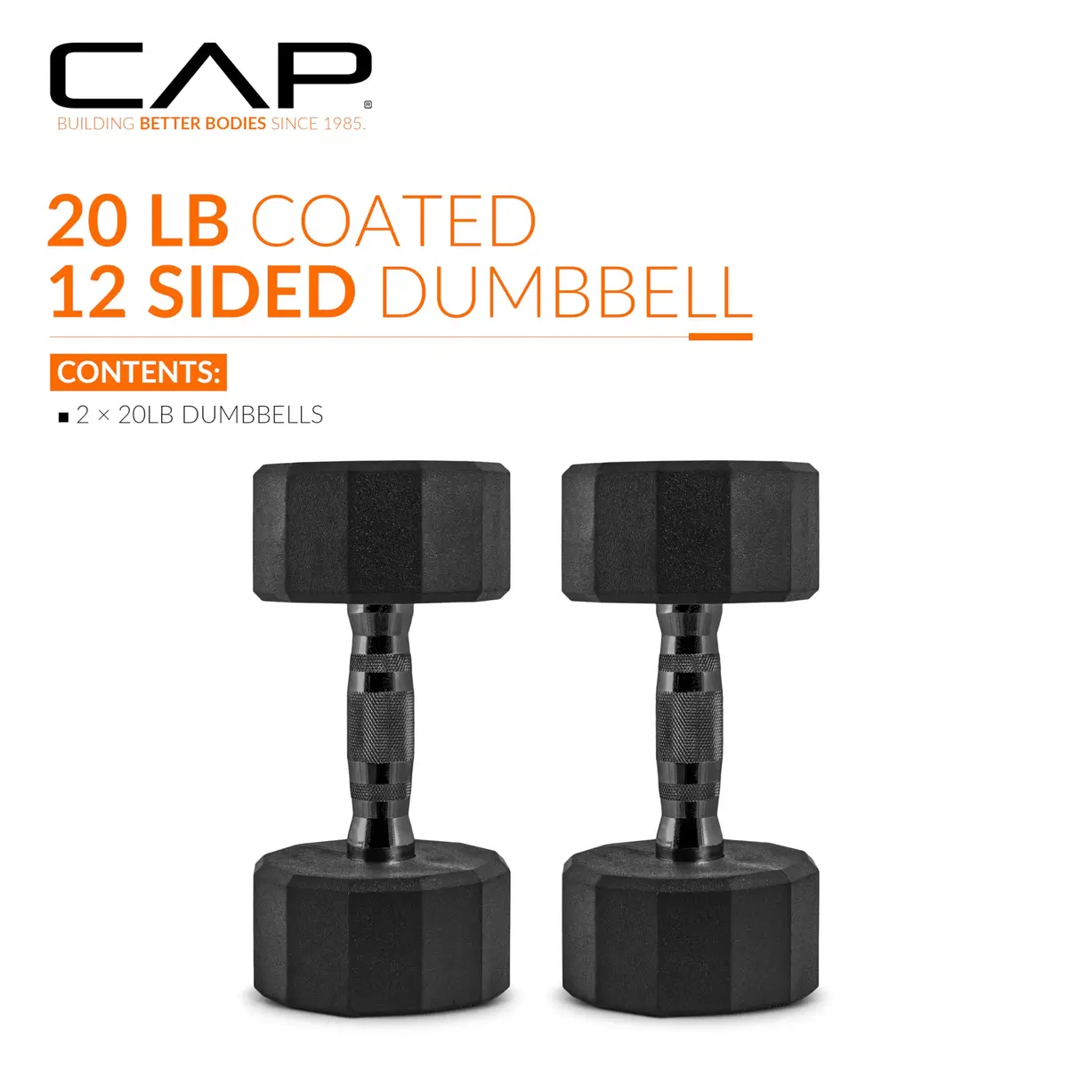 CAP 20 lb Rubber Coated Dumbbell Pair | Anti-Roll 12-Sided Design for Home & Gym - view 3