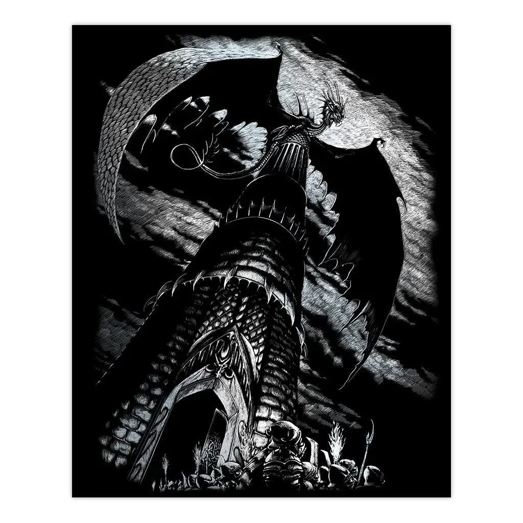 Royal Brush Dragon Tower Silver Foil Engraving Art Kit 8.5x11.5 inches | Includes Stylus for Detailed Art - view 2