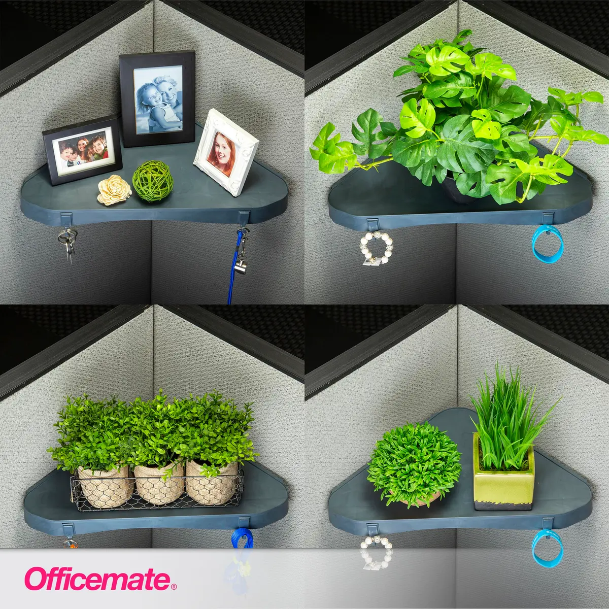 Officemate Verticalmate Corner Shelf Slate Gray 37cm (14.5in) | Mounts to Cubicle, Wall, or Metal Surfaces - view 7