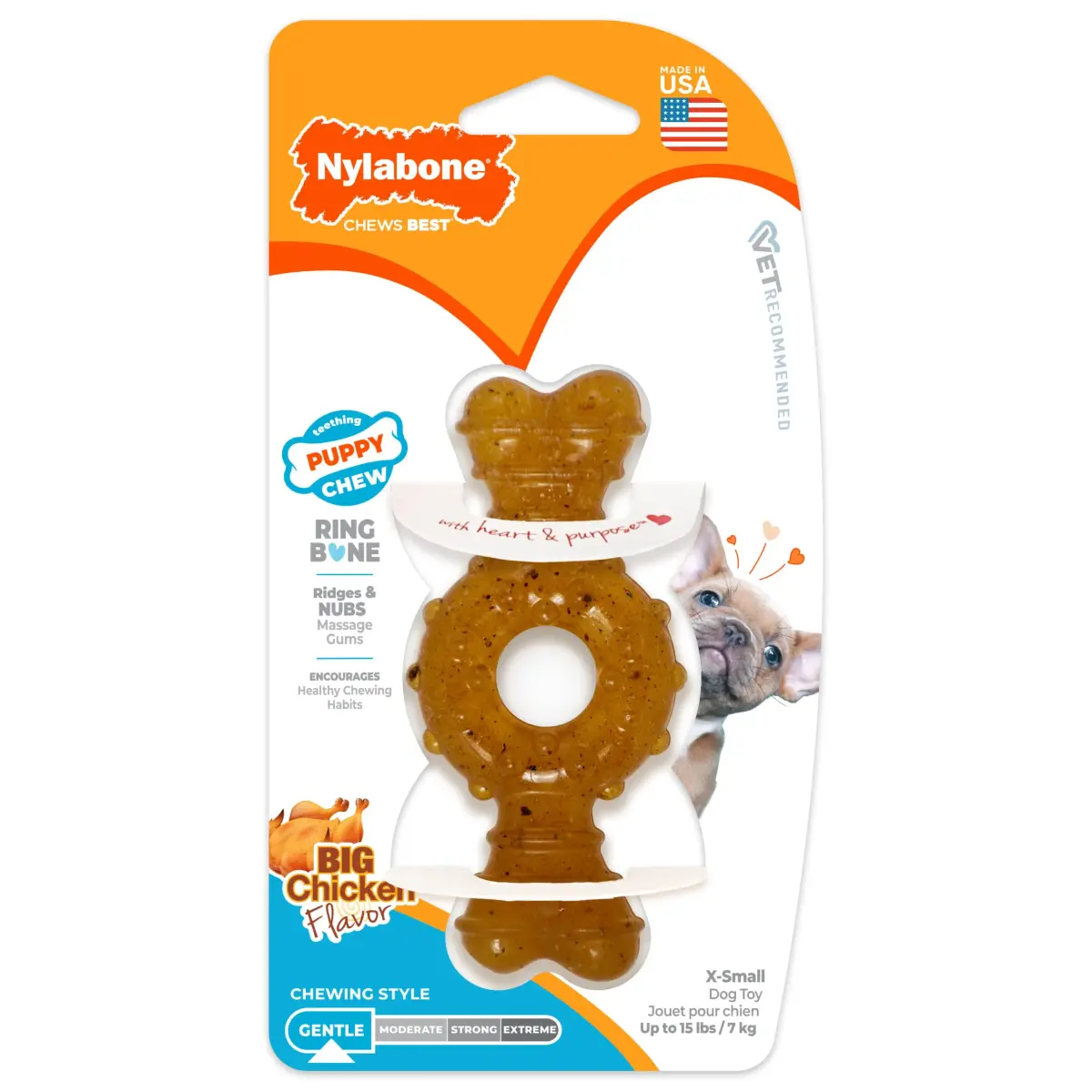 Nylabone Puppy Chew Teething Ring Bone Dog Toy, Chicken Flavor, X-Small (1.75 in Height x 3.75 in Length x 0.5 in Width) - main product image