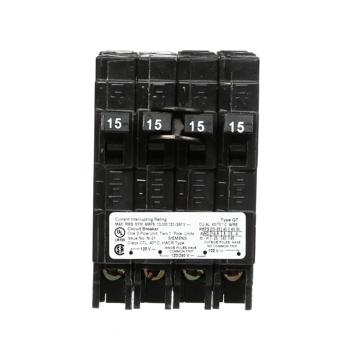 SIEMENS Q21515CT Double Two 15-Amp Single Pole Circuit Breaker | Space Saving 15A Triplex - view 3