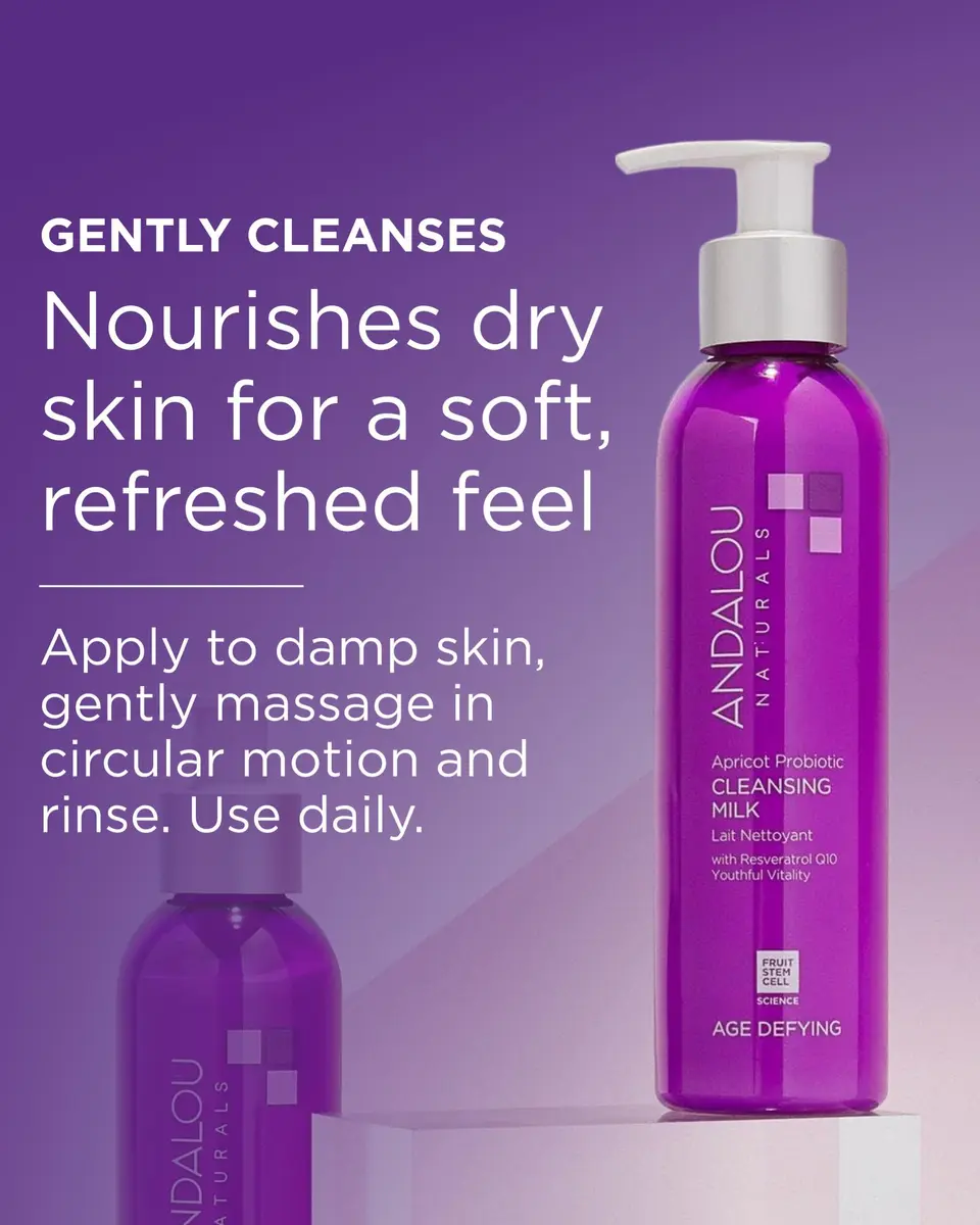 Andalou Naturals Age Defying Apricot Probiotic Cleansing Milk 178ml (6 fl oz) | Gentle Hydrating Cleanser for Dry Skin - view 4