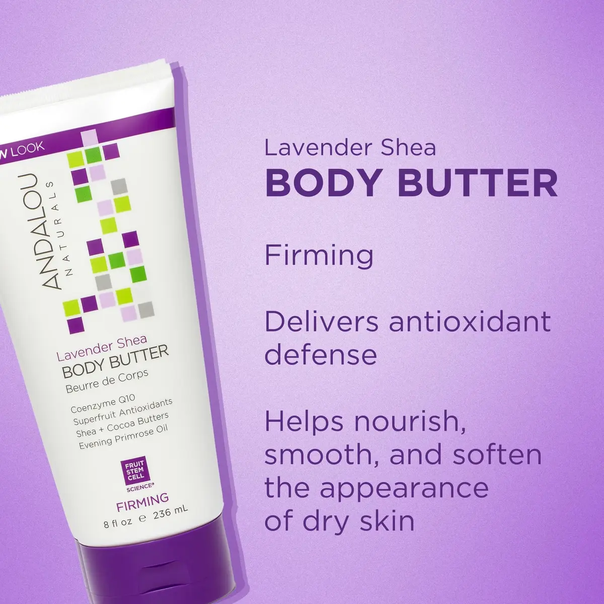 Andalou Naturals Lavender Body Butter 236ml (8 Fl Oz) | Firming Shea Butter Body Cream for Dry Skin - view 2
