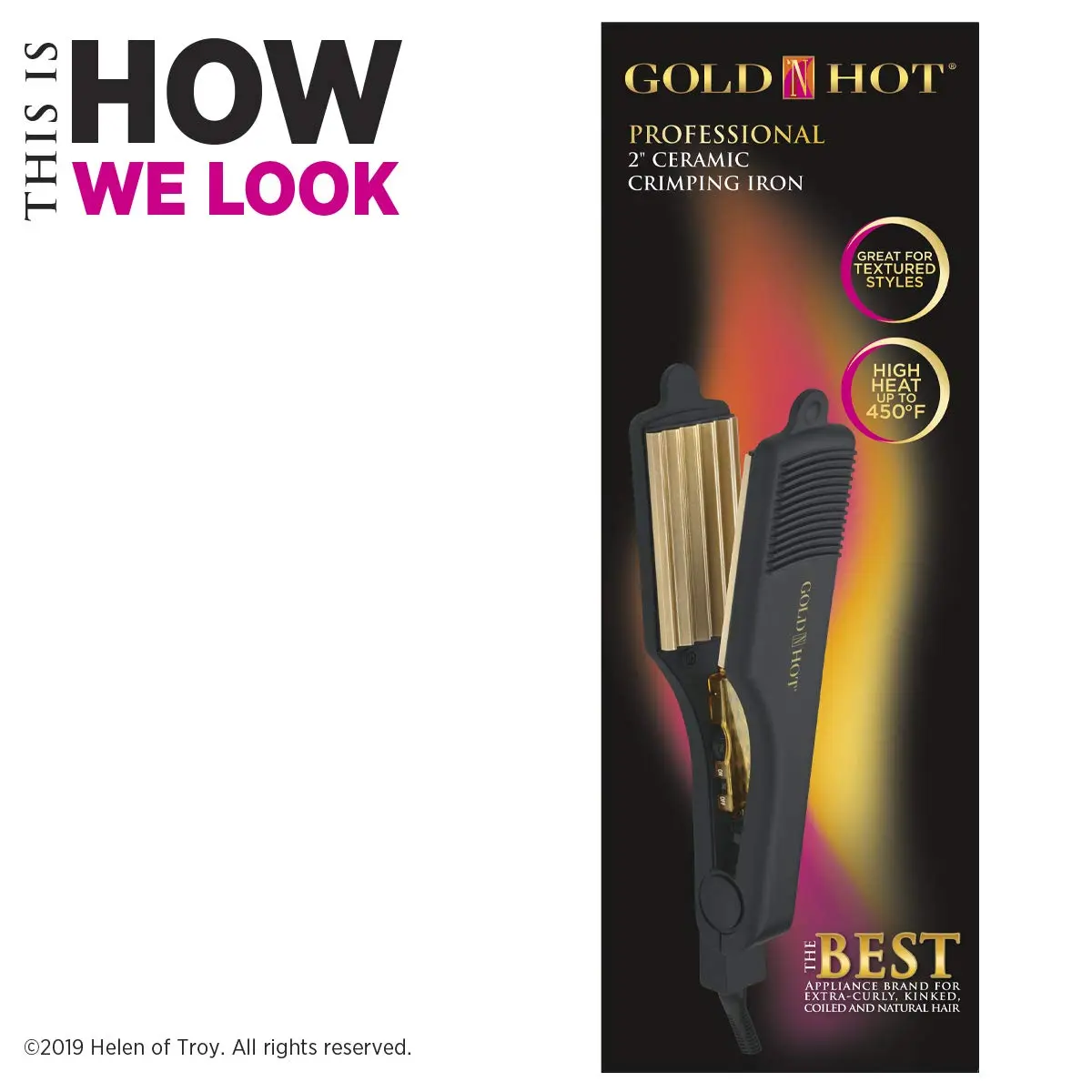 Gold N Hot Professional Ceramic 2” Hair Crimper Iron, 2 Inch | Creates textured styles with even heat distribution - view 7