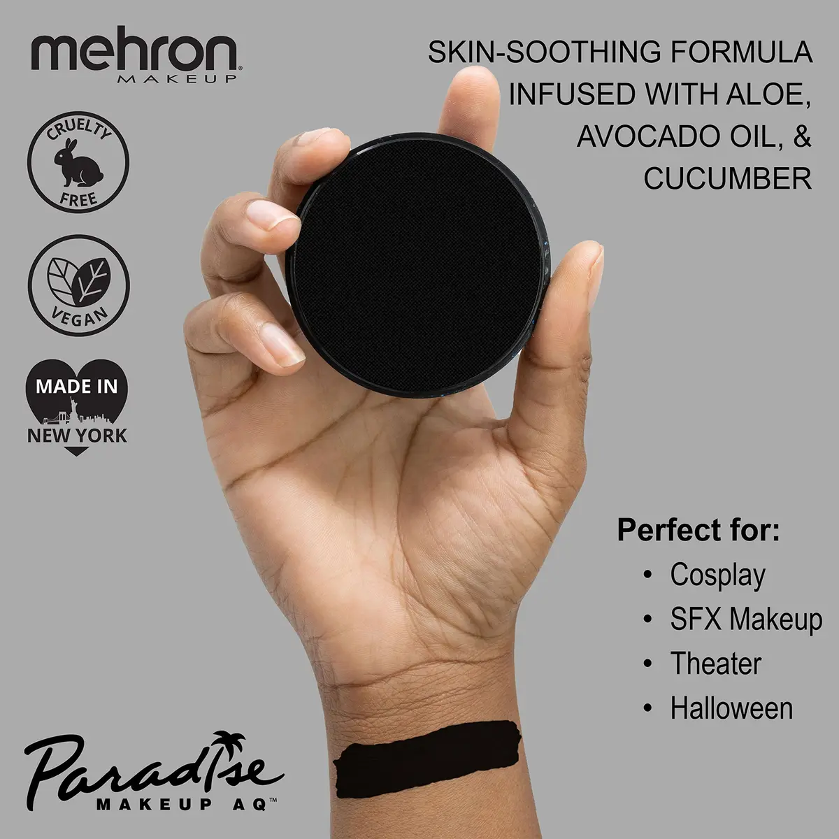 Mehron Makeup Paradise AQ - BLACK | Water-Activated Face & Body Paint, 1.16 oz, Matte Finish, Made in USA - view 3