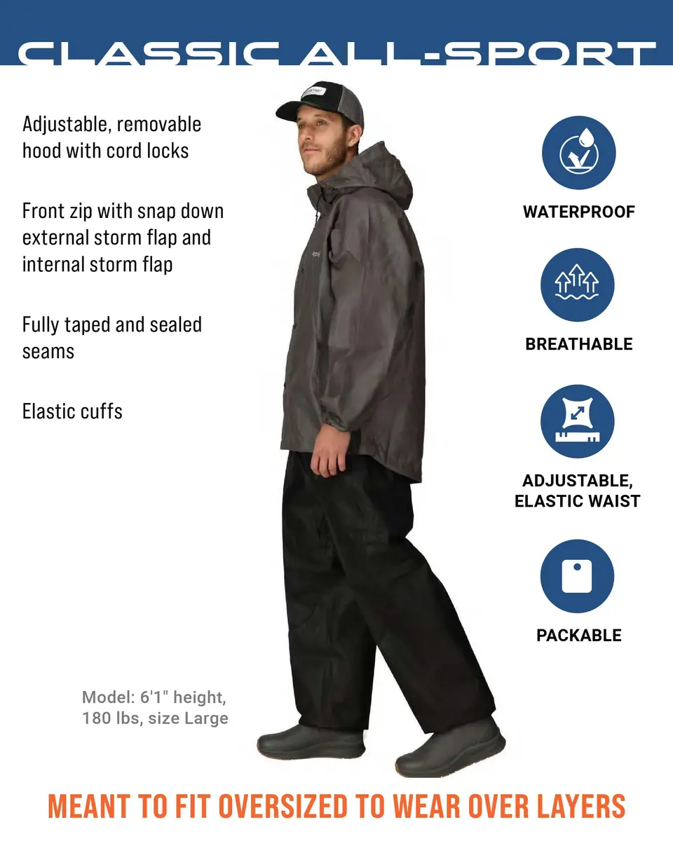 FROGG TOGGS Men's Classic All-Sport Waterproof Rain Suit, Stone/Black, Medium | Breathable 3-Layer Waterproof Suit for Outdoor Use - view 3