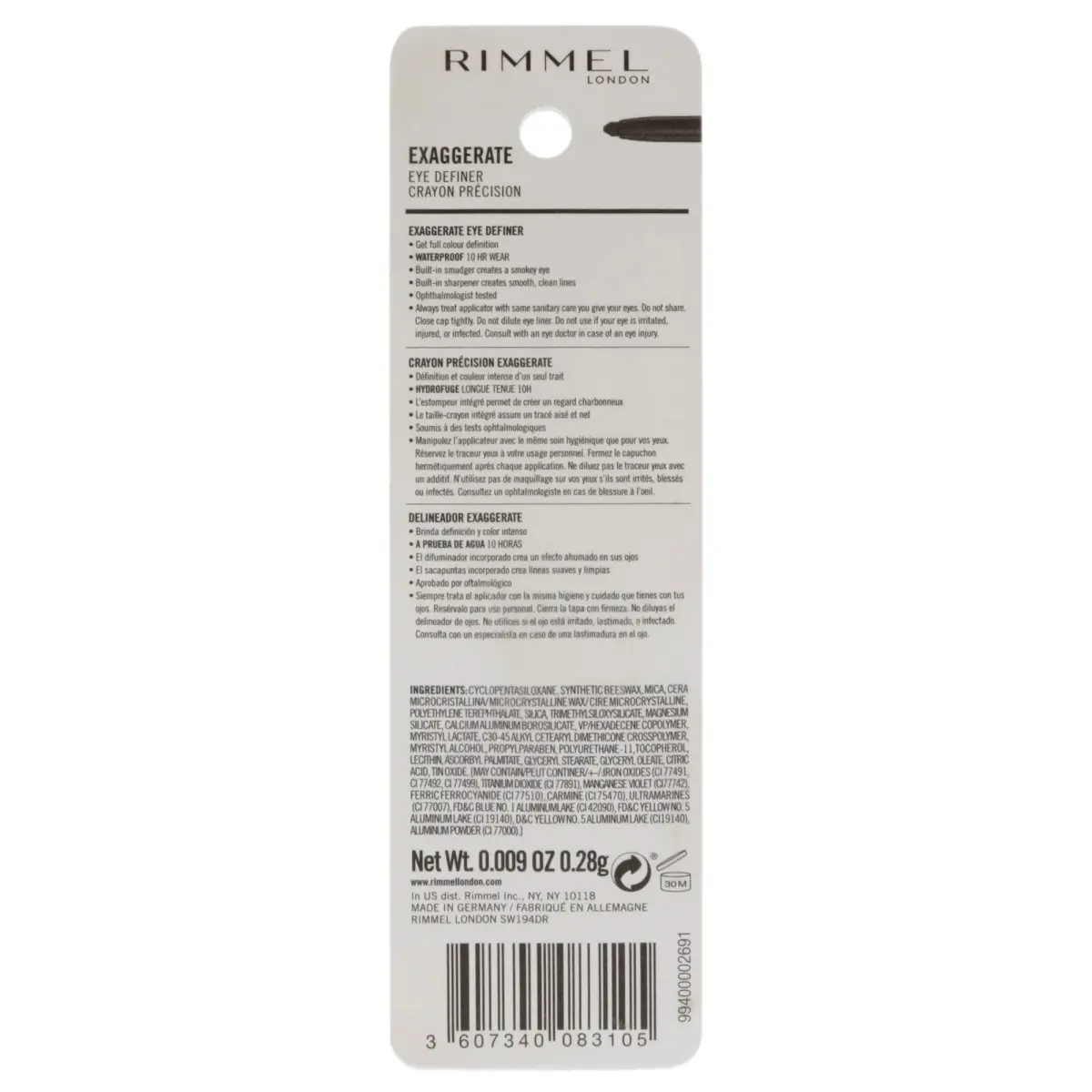 Rimmel London Exaggerate Waterproof Eye Definer Eyeliner, Deep Ocean, 0.01oz | Long-Wearing, Built-In Smudger - view 2
