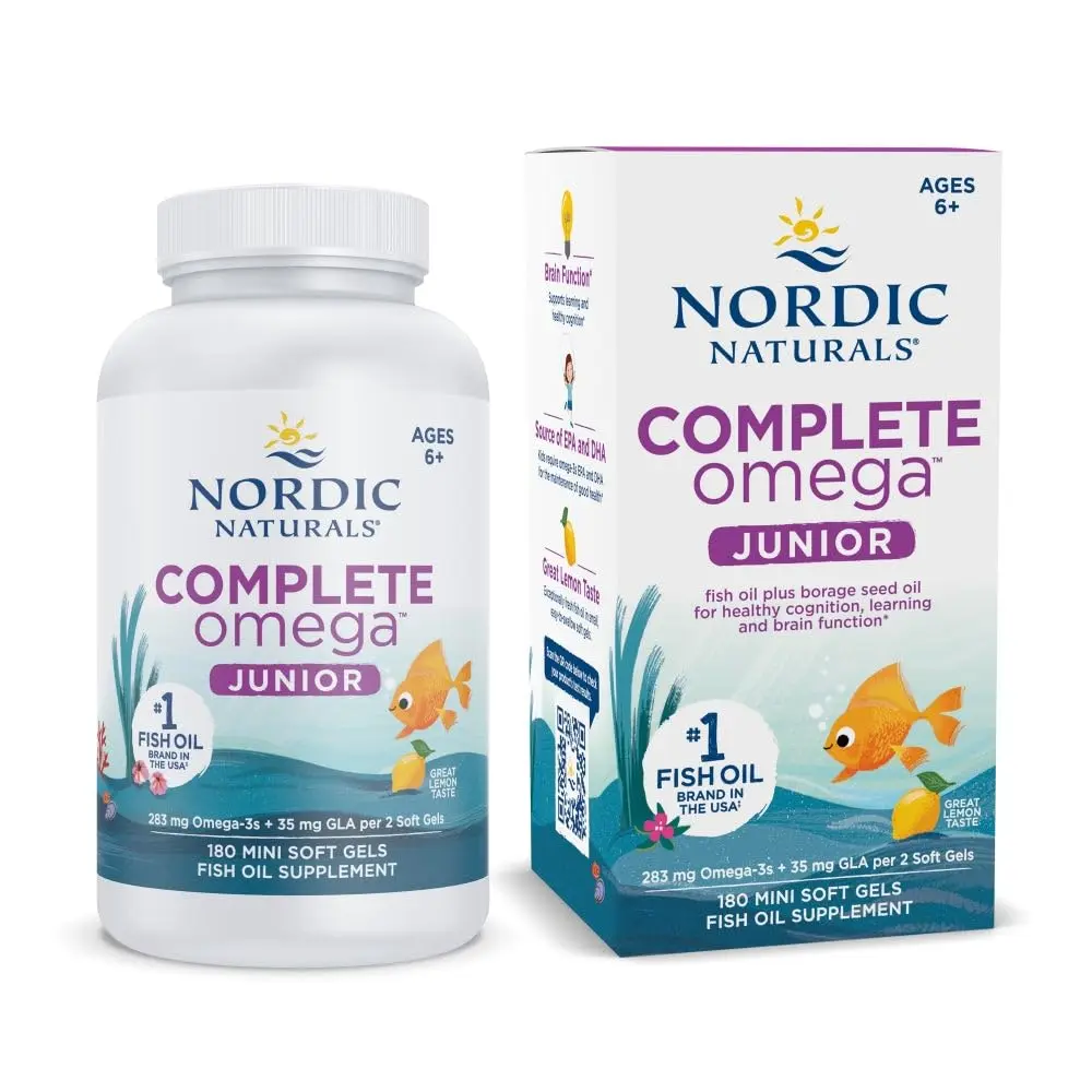 Nordic Naturals Complete Omega Jr. Kids Fish Oil Lemon 180 Mini Soft Gels | Supports Cognition & Nervous System - main product image