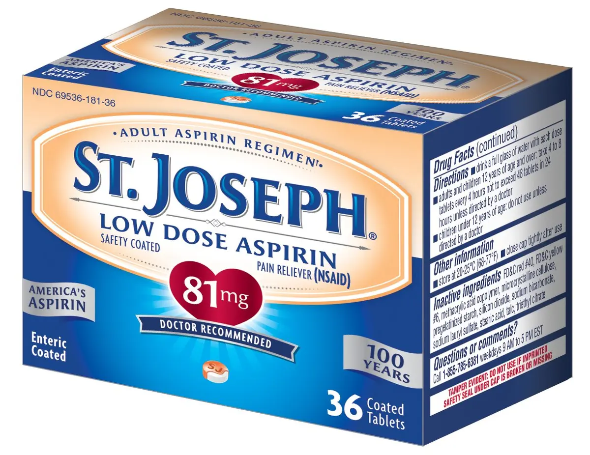 St. Joseph Aspirin 81mg 36 ct | Enteric Coated Low Dose Aspirin for Heart & Stroke Prevention - main product image