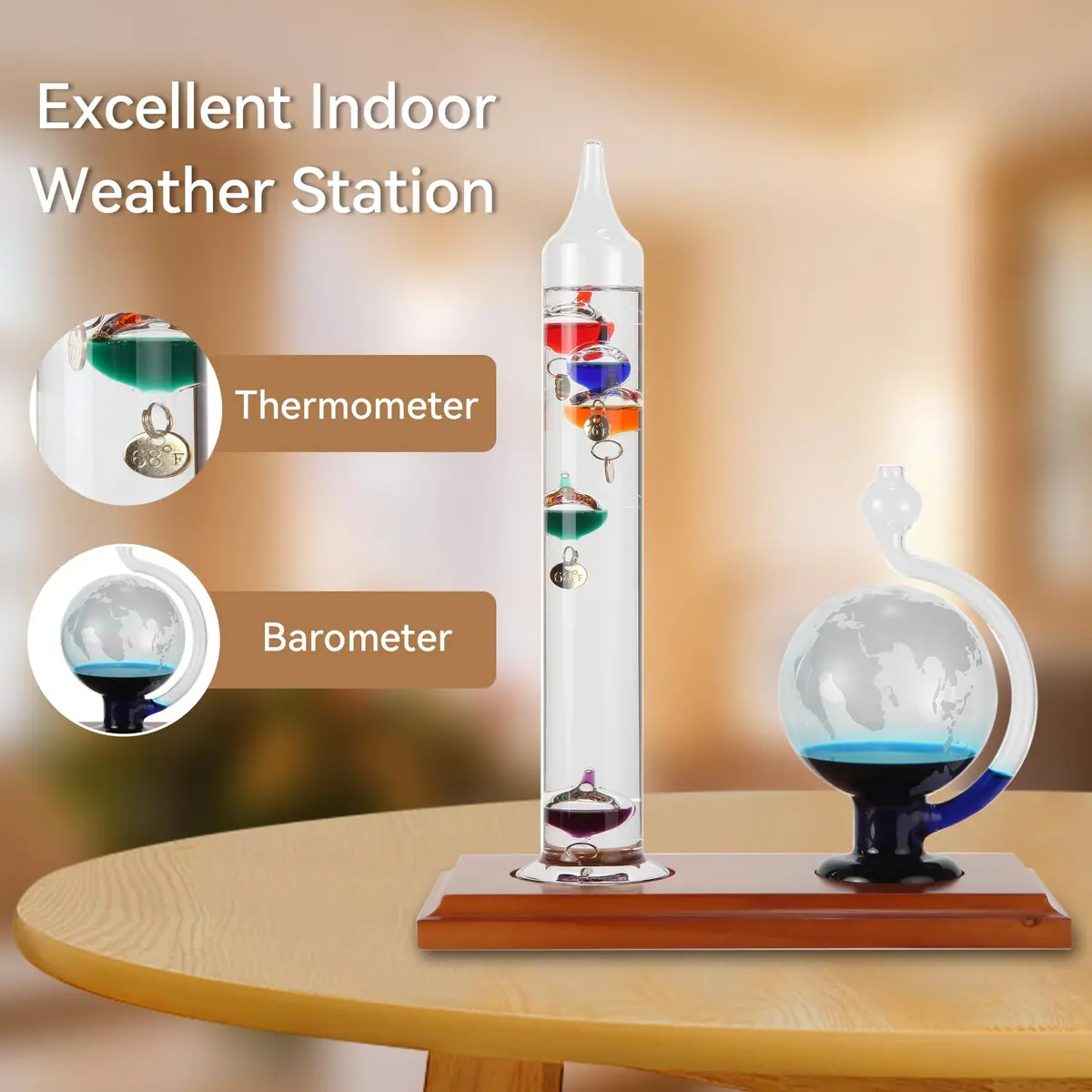 Lily's Home Galileo Thermometer with Glass Globe Barometer 9 in x 12 in | Classic Scientific Decor - view 2