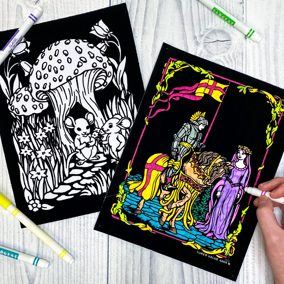 Stuff2Color Unicorns, Mice, Dinosaur, Dragons, Kittens, Knight - 6 Pack of Fuzzy Velvet Coloring Posters (Arts and Crafts Fun for All Ages) - view 3