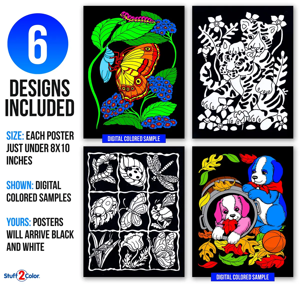 Stuff2Color Velvet Coloring Posters - 6 Pack (Approx. 8x10 inches Each) | Arts and Crafts Fun for All Ages - view 2