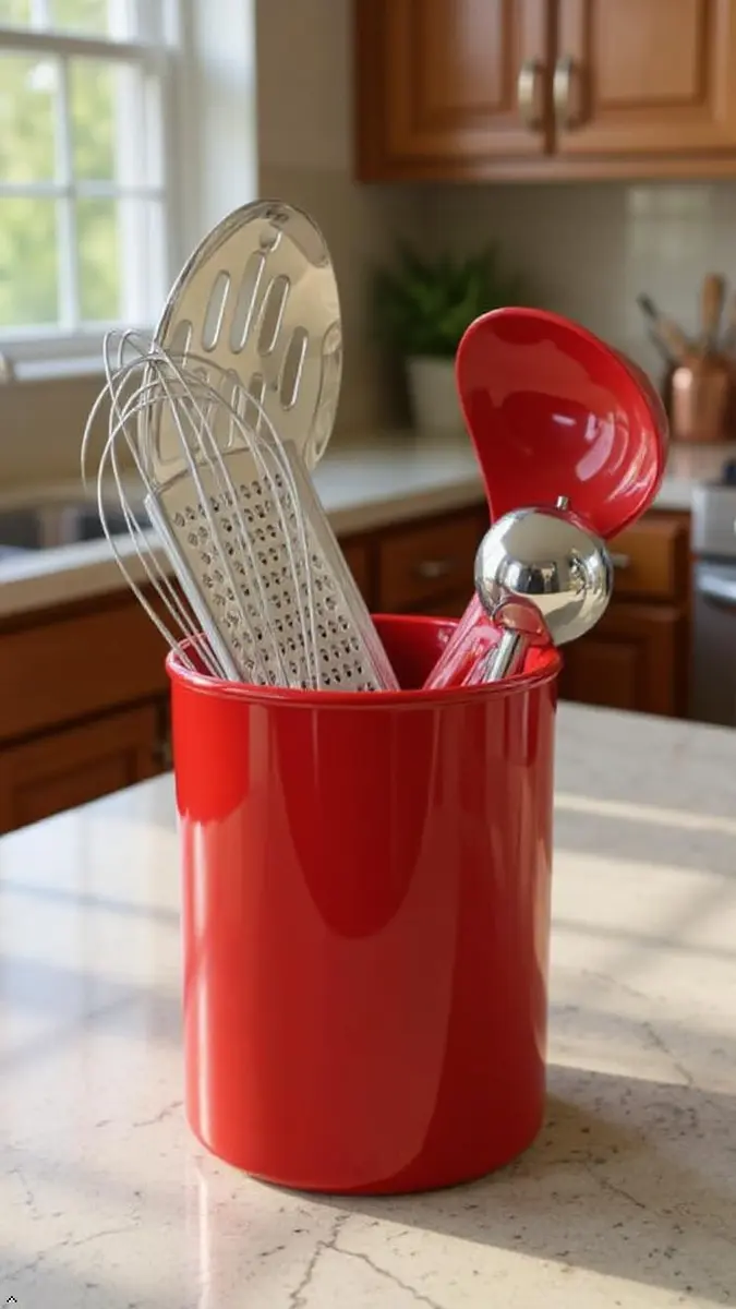 Reston Lloyd Calypso Basics Plastic Utensil Holder, Red | Brighten Kitchen & Organize Utensils - view 7