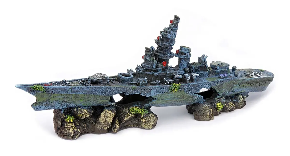 Penn-Plax Deco-Replicas Sunken Battleship Aquarium Decoration – Safe for Freshwater and Saltwater Fish Tanks – Medium - main product image