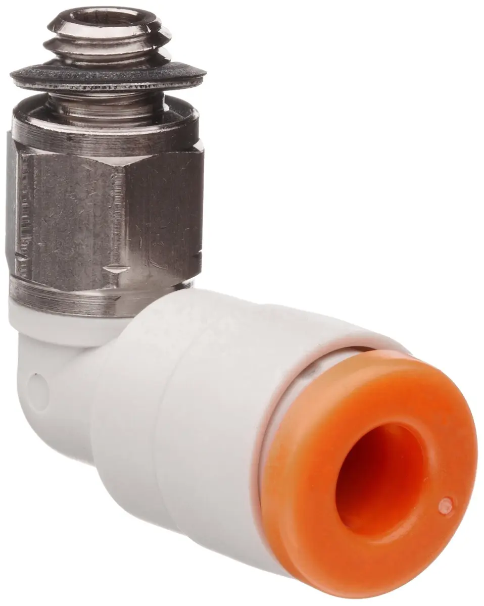SMC 1/4 Inch Tube OD Male Elbow Series KQ2, Brass Nickel Plated, 90° | Push-to-Connect Fitting for Pneumatics (70-120 chars) - main product image
