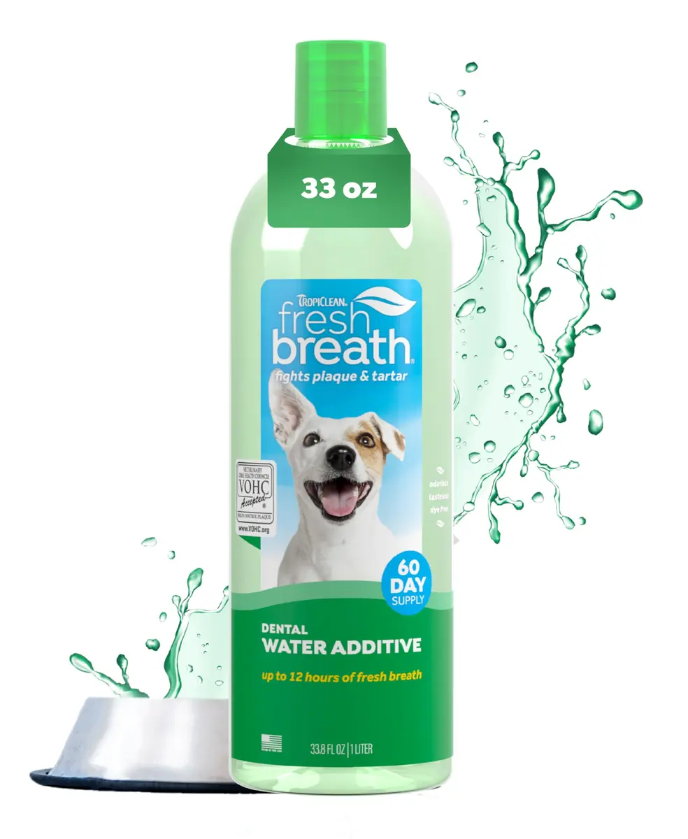TropiClean Fresh Breath Dental Water Additive, Dog Breath Freshener, 33.8oz - main product image