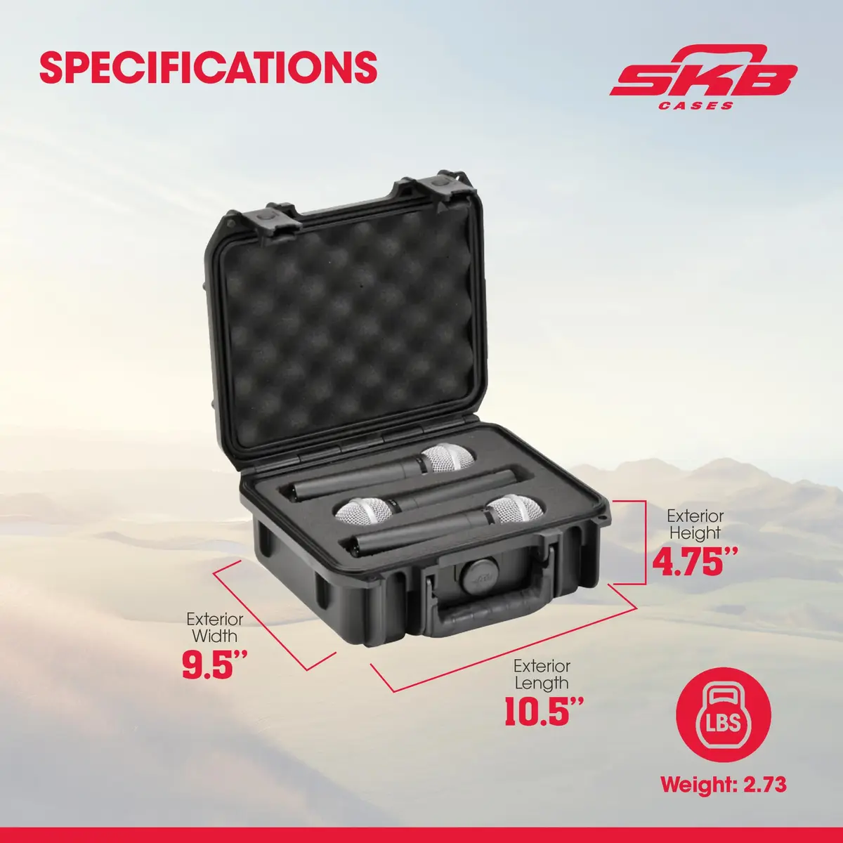 SKB iSeries Waterproof Microphone Hard Case with 3-Slot Foam Interior | Protects Mics Up to 8.5-inch Long - view 3