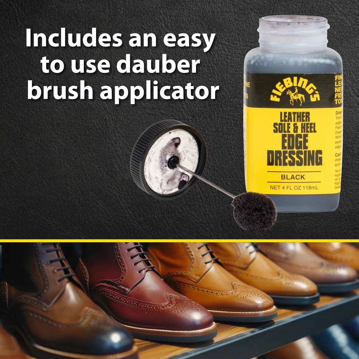 Fiebing's Leather Sole & Heel Black Edge Dressing (4 oz) | High Gloss Shoe Care for Leather Soles & Heels - view 3