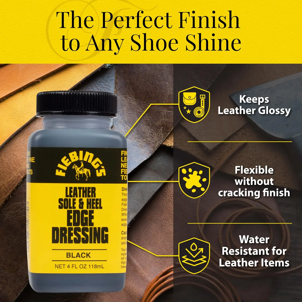 Fiebing's Leather Sole & Heel Black Edge Dressing (4 oz) | High Gloss Shoe Care for Leather Soles & Heels - view 4