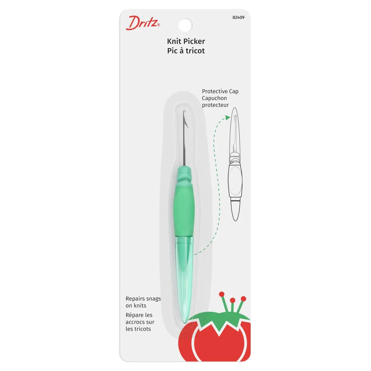Dritz Ergonomic Knit Picker Tool, Green | Fixes Snags on Knits & Wovens - main product image