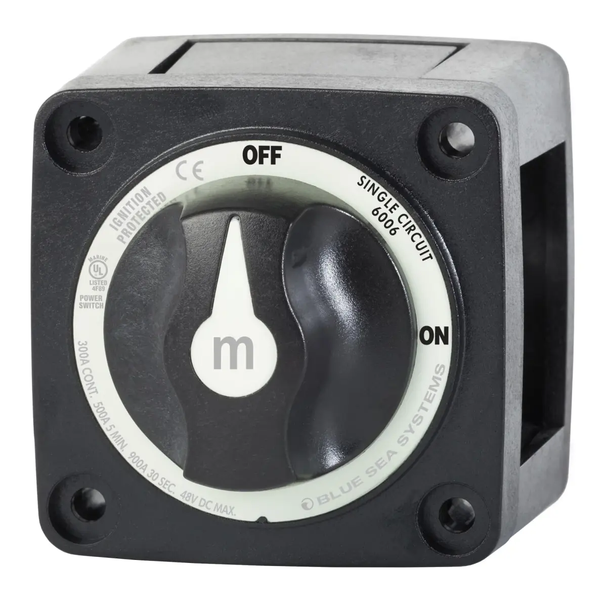 Blue Sea Systems m-Series ON/OFF Battery Switch with Knob | Ignition Protected, 300A Continuous - main product image