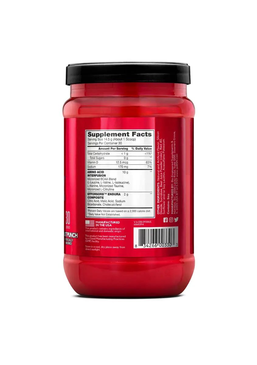 BSN Amino X BCAAs Recovery Powder Fruit Punch 435 g (15.3 oz) | Supports Muscle Recovery & Endurance - view 9