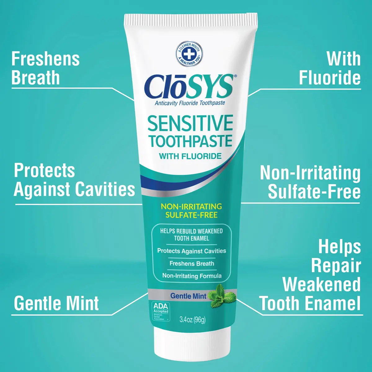 CloSYS Fluoride Toothpaste Gentle Mint Whitening 96.4g (3.4 oz) | ADA Accepted for Cavity Prevention - view 2