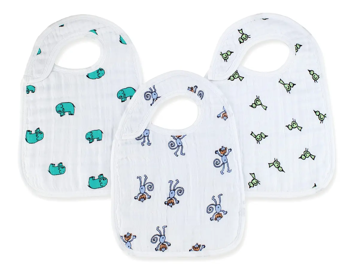 aden + anais Snap Bib 3 Pack 25cm x 32.5cm | Soft Cotton Muslin for Baby & Toddler - main product image