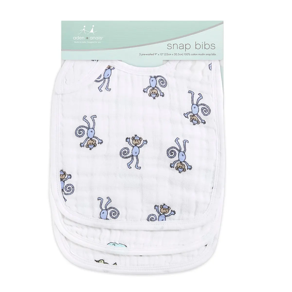 aden + anais Snap Bib 3 Pack 25cm x 32.5cm | Soft Cotton Muslin for Baby & Toddler - view 2