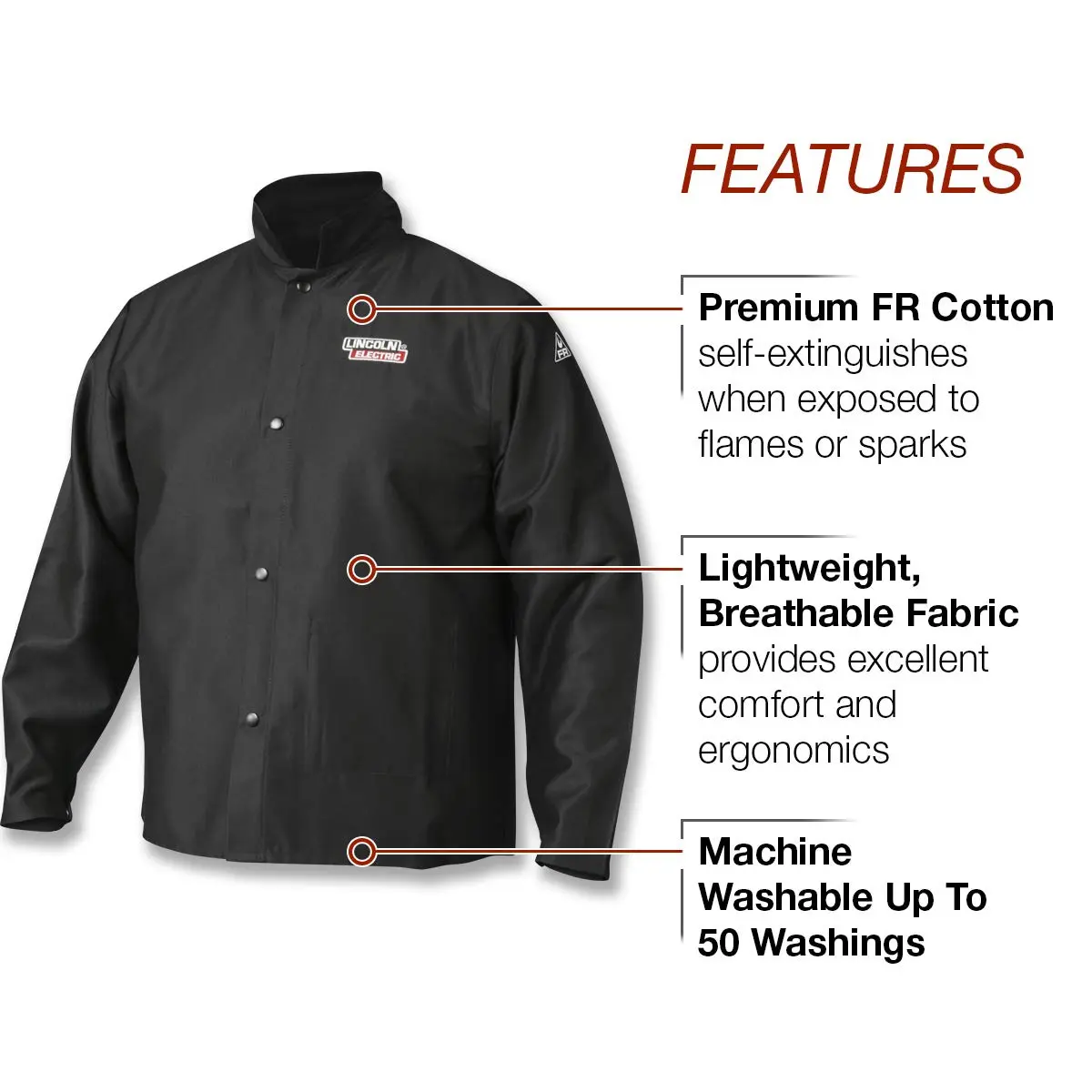 Lincoln Electric unisex adult Traditional FR Cloth Jacket, Black, 3X-Large US | Flame retardant safety wear - view 2