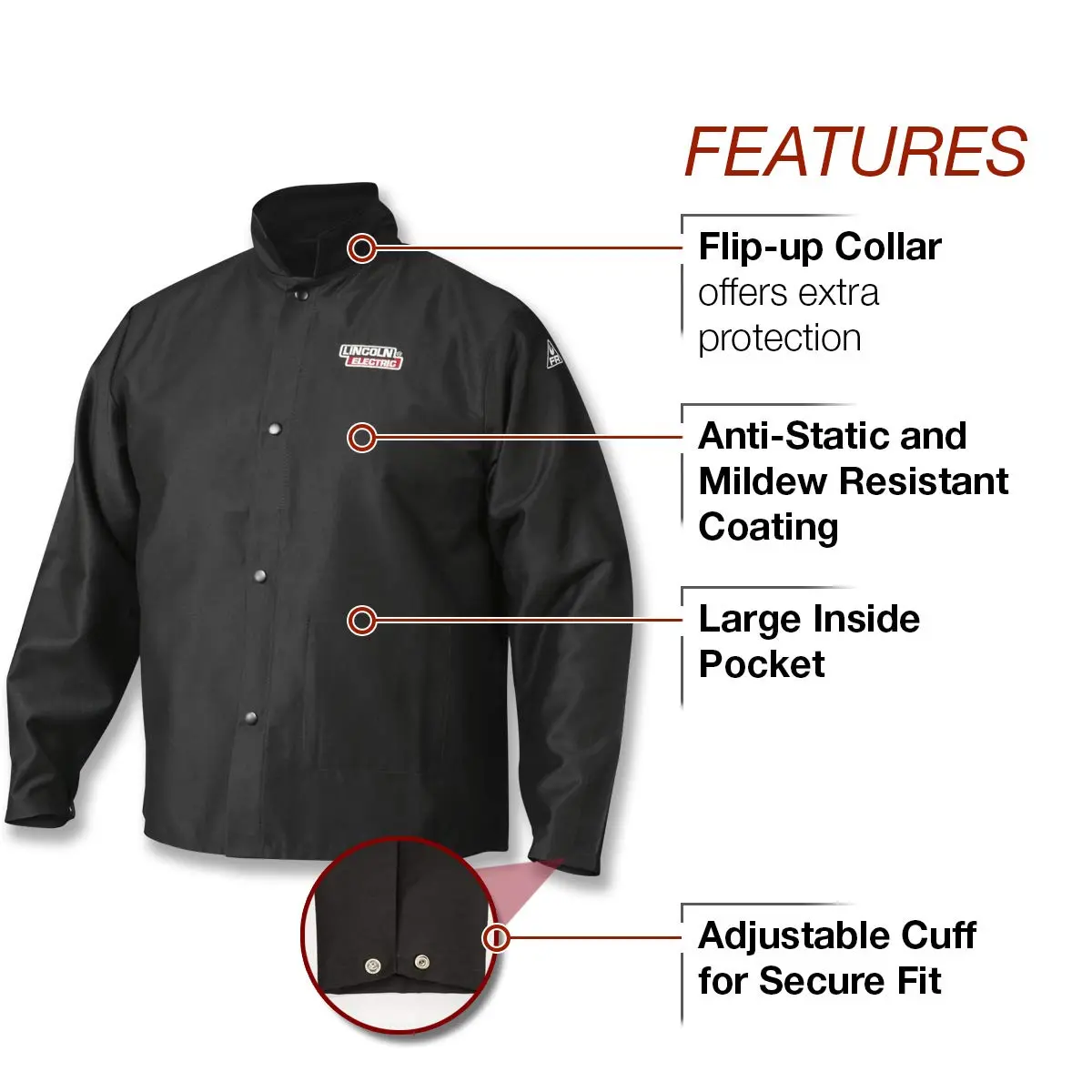Lincoln Electric unisex adult Traditional FR Cloth Jacket, Black, 3X-Large US | Flame retardant safety wear - view 3