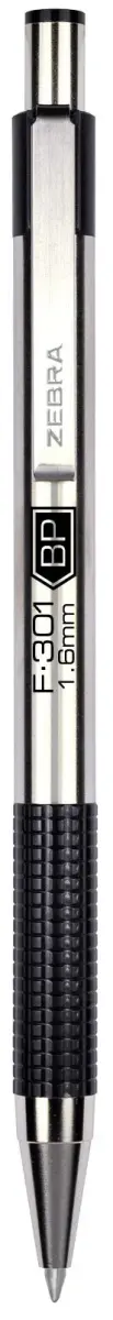 Zebra Pen STEEL F-301 Retractable Ballpoint Pen, Black Ink, 1.6mm (Bold Point), 1-Pack | Smooth Ink Flow for Office & School - view 2