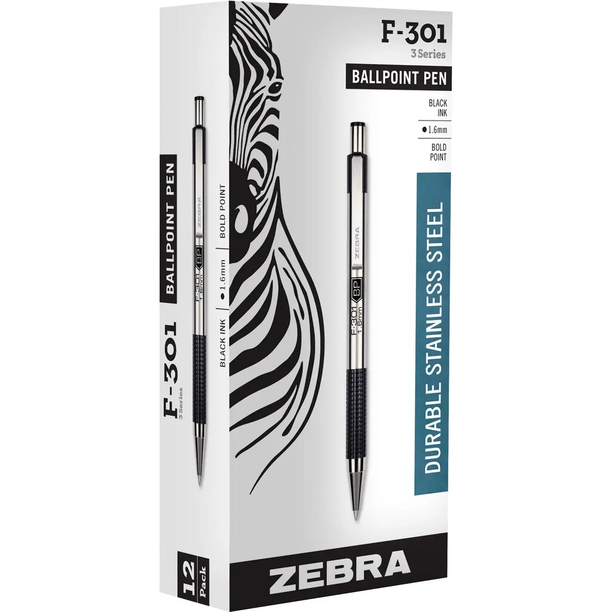 Zebra Pen F-301 Retractable Ballpoint Pen 1.6mm (12-Pack) | Smooth Ink Flow for Daily Writing - main product image