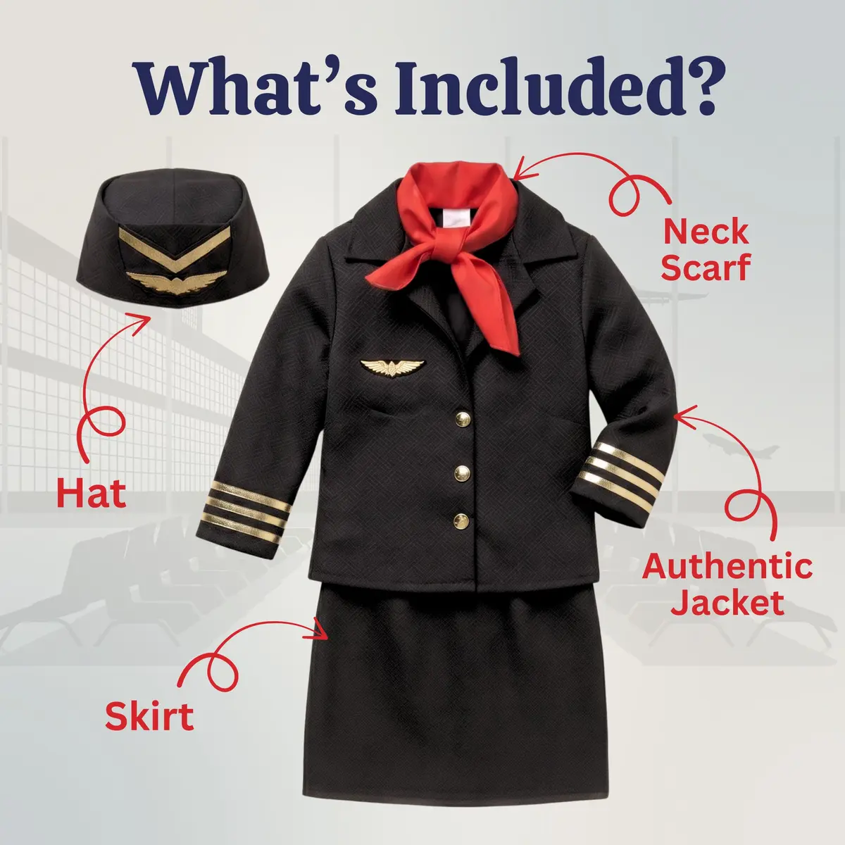 Dress Up America Flight Attendant Costume Set for Girls - Toddler 2 (Black) | Authentic Role-Play Outfit - view 2