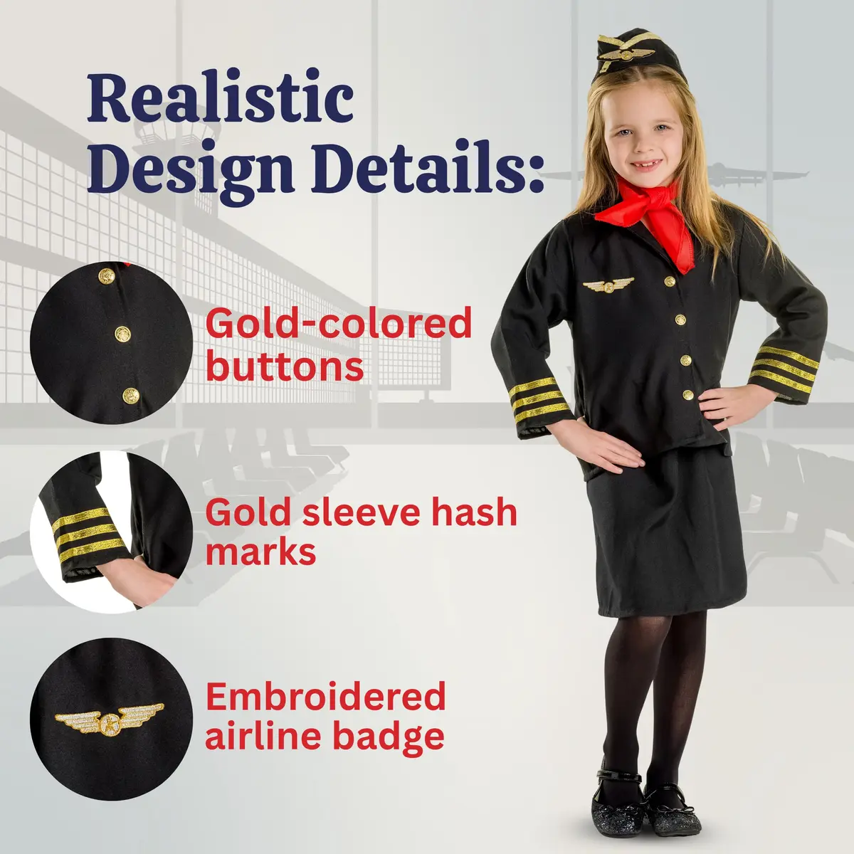 Dress Up America Flight Attendant Costume Set for Girls - Toddler 2 (Black) | Authentic Role-Play Outfit - view 3