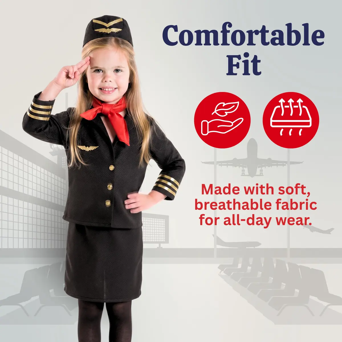 Dress Up America Flight Attendant Costume Set for Girls - Toddler 2 (Black) | Authentic Role-Play Outfit - view 4