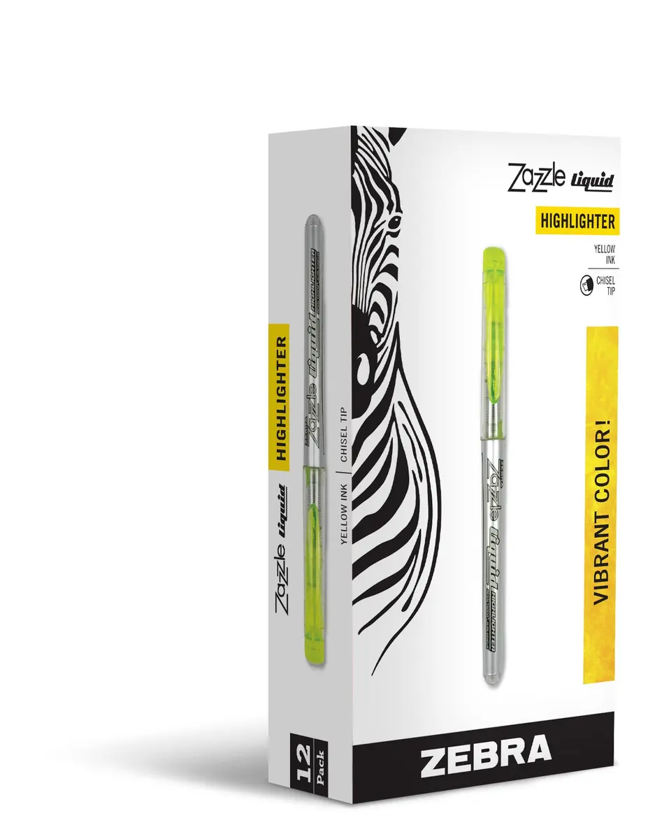 Zebra Pen Zazzle Liquid Ink Highlighter, Chisel Tip, Yellow, 12-Count | Vibrant, Smudge-Resistant, Smooth Flow - main product image