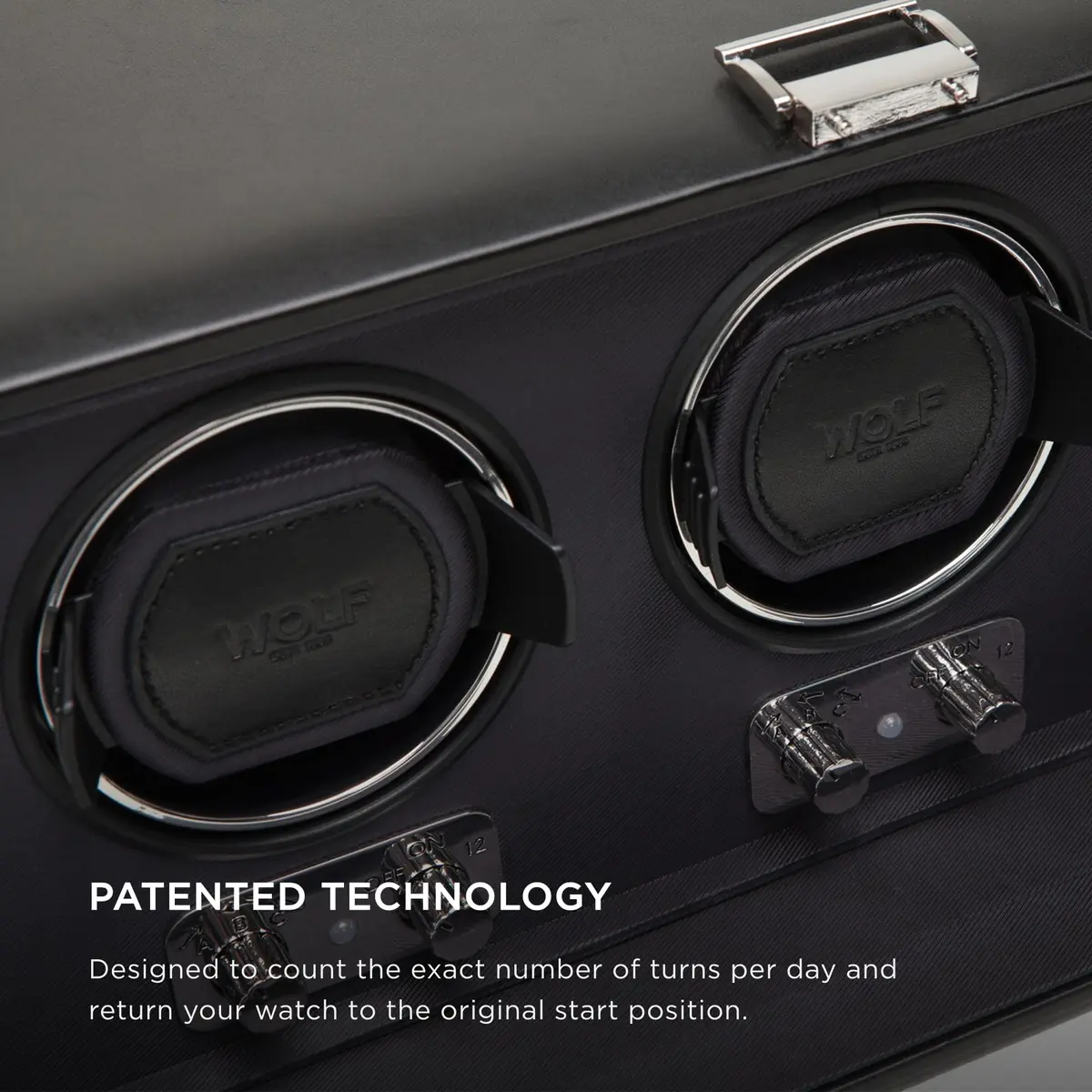 Wolf Designs Triple Watch Winder with Glass Cover | Secure Fit for Heavy Watches, Vegan Leather, Includes Universal Adapter - view 3
