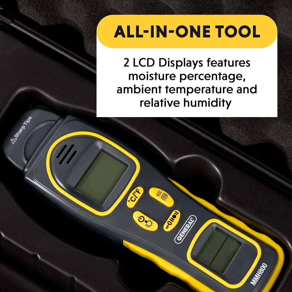 General Tools MMH800 Pin/Pinless Moisture Meter with Temp & Humidity | Accurate Mold Detection in Home - view 4