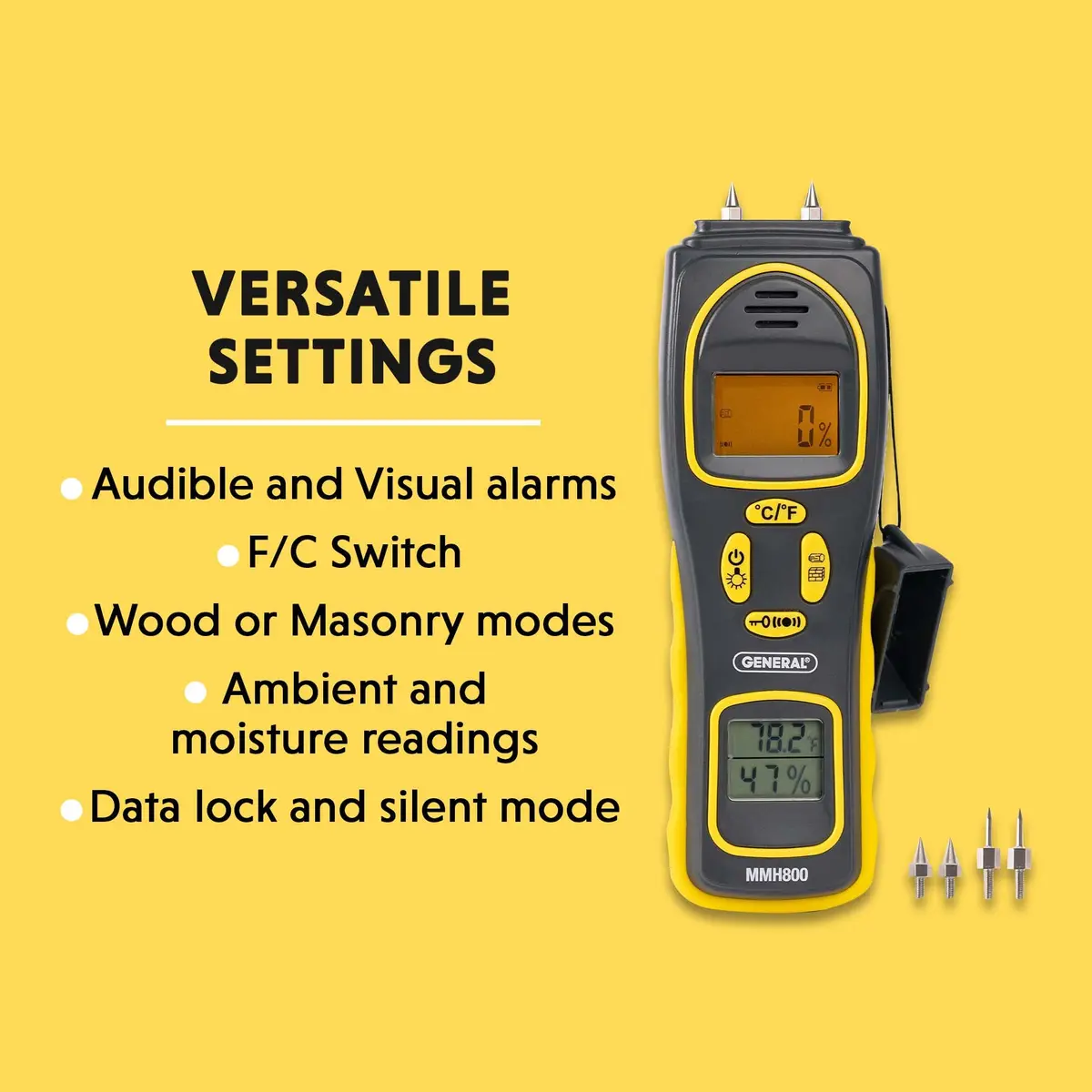 General Tools MMH800 Pin/Pinless Moisture Meter with Temp & Humidity | Accurate Mold Detection in Home - view 5