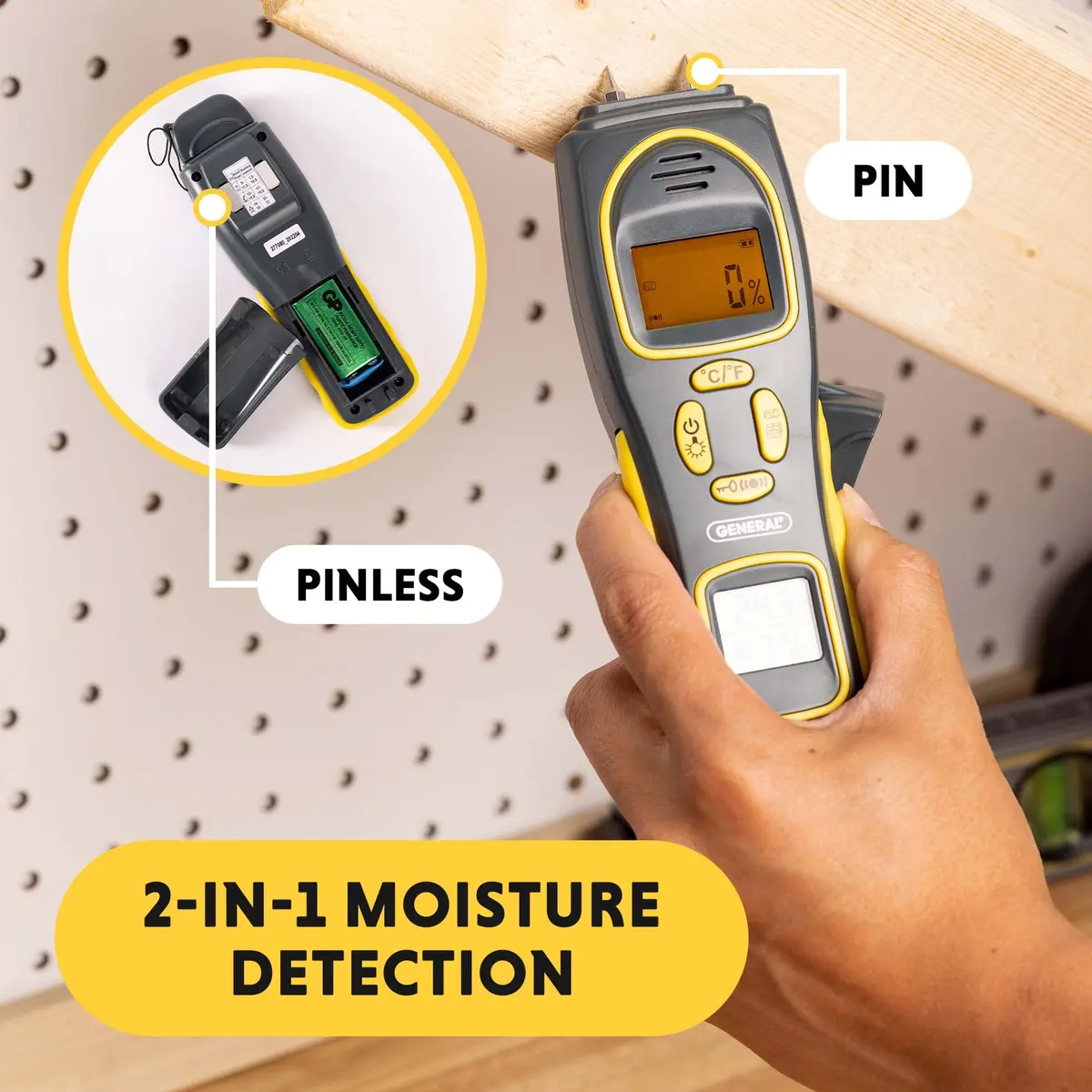 General Tools MMH800 Pin/Pinless Moisture Meter with Temp & Humidity | Accurate Mold Detection in Home - view 2