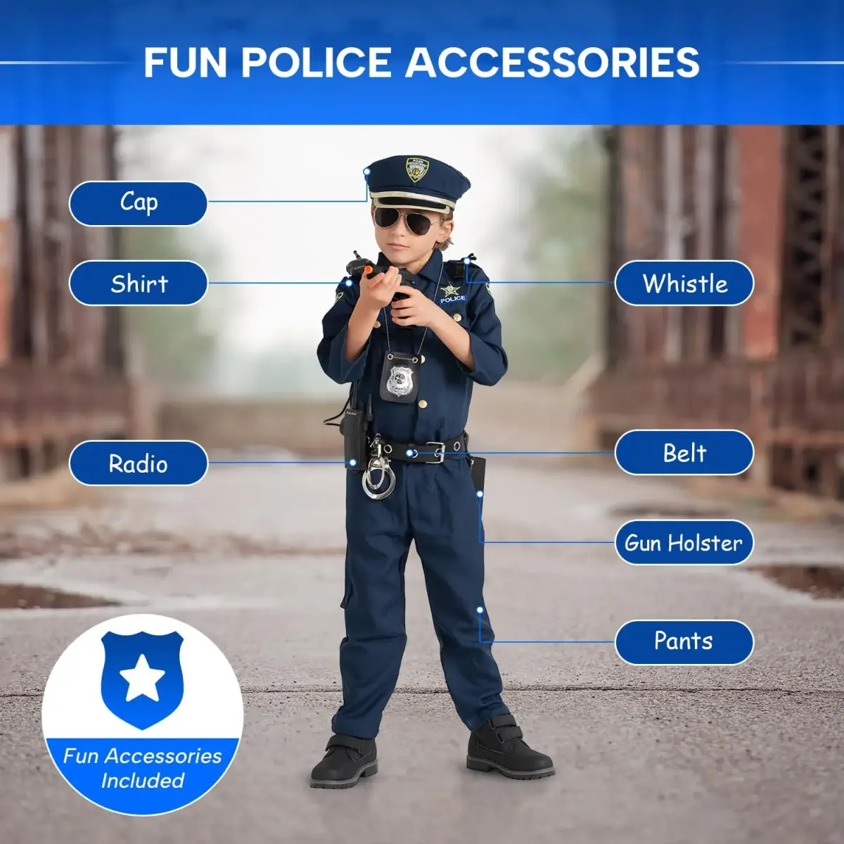 Dress Up America Police Costume for Kids Small | Realistic Cop Uniform Set with 11 Accessories - view 5
