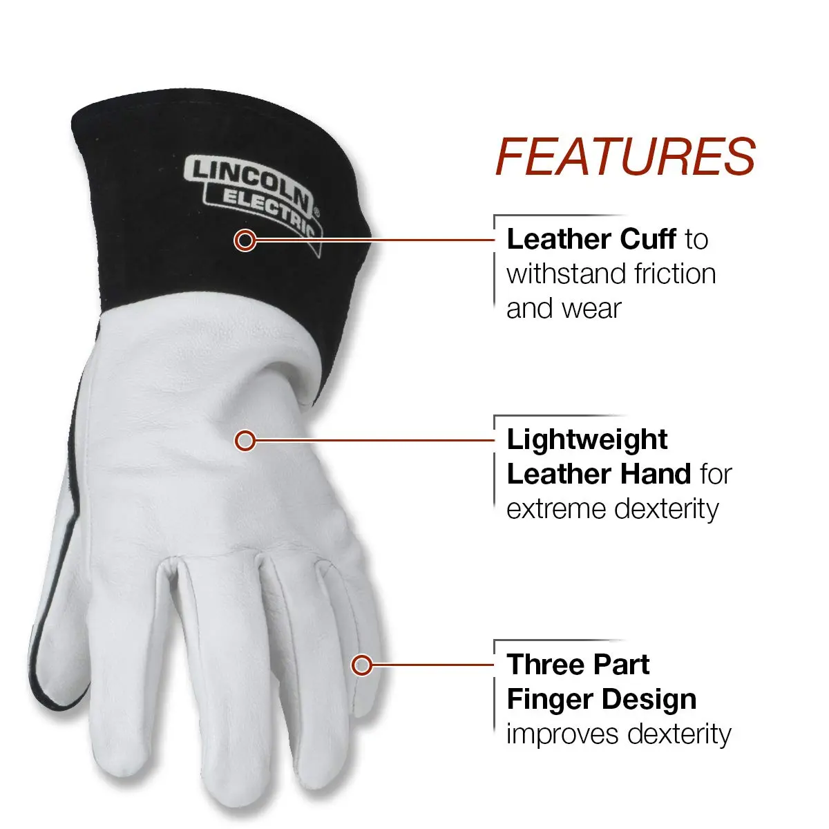 Lincoln Electric Grain Leather TIG Welding Gloves | High Dexterity XL | White/Black - view 2