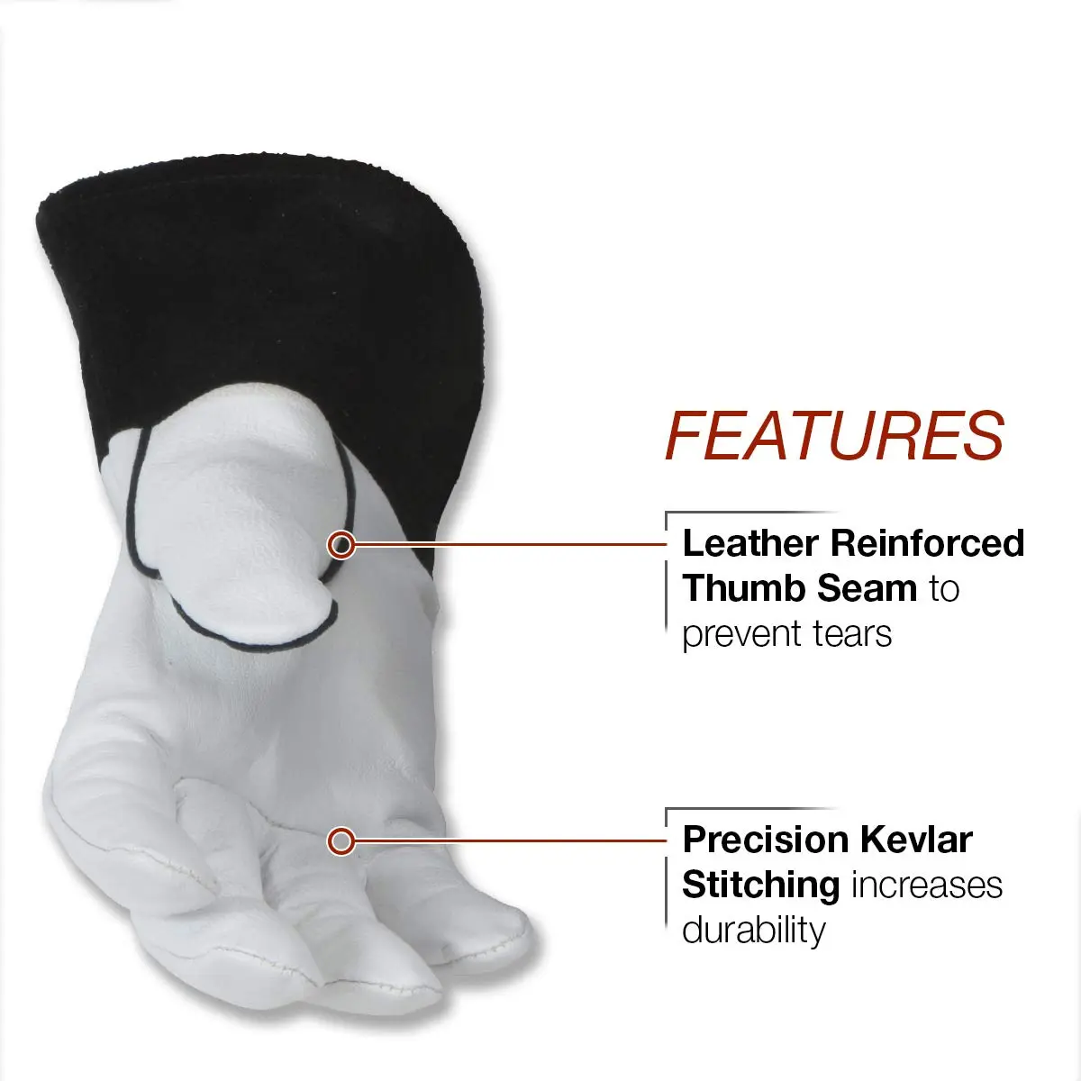 Lincoln Electric Grain Leather TIG Welding Gloves | High Dexterity XL | White/Black - view 3