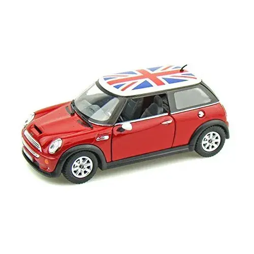 KiNSMART Mini Cooper S 5 inch 1:28 Scale Die Cast Metal Model Toy Car (Red British Flag) - main product image