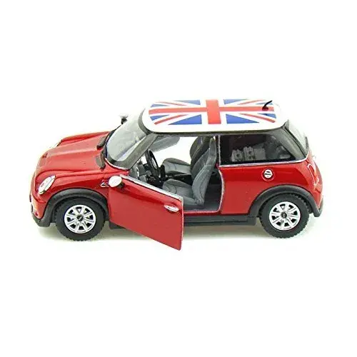 KiNSMART Mini Cooper S 5 inch 1:28 Scale Die Cast Metal Model Toy Car (Red British Flag) - view 3